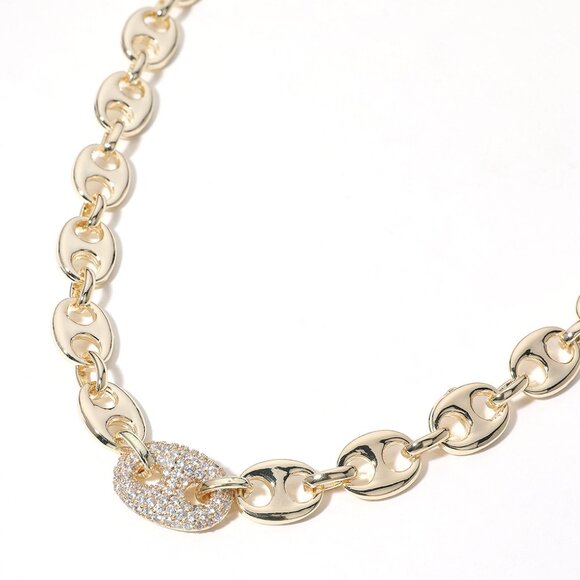14K Gold Plated CZ Stone Pave Mariner Link Pointed Chain Necklace - Picture 1 of 2